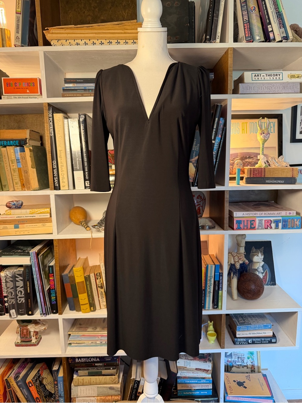 Classic Black V-Neck Midi Dress